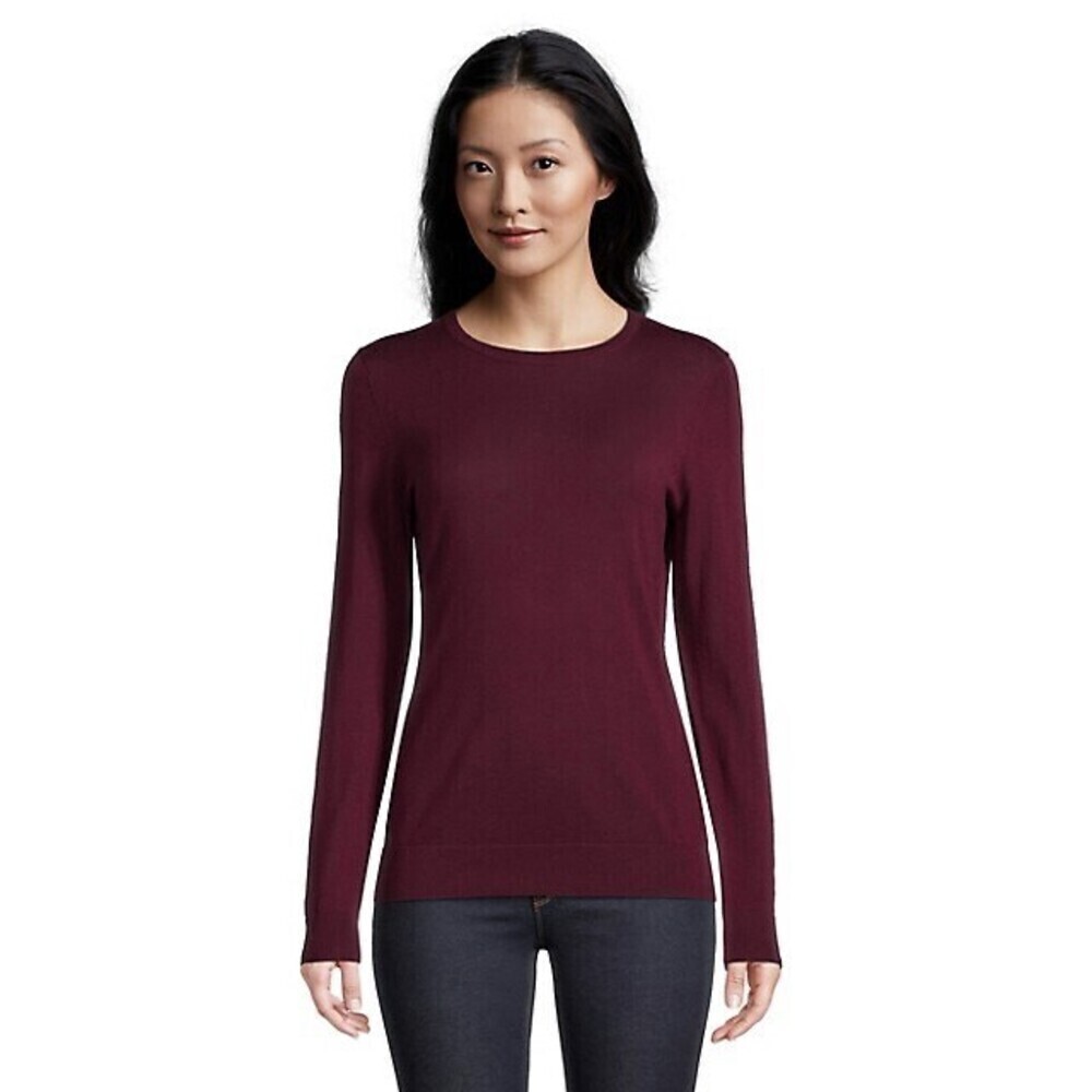 En Thread Merino Wool Crewneck Long-Sleeve Sweater Wineberry Size S